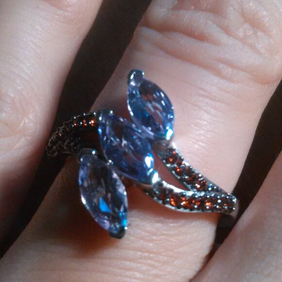 Moroccan Rose and Mozambique Garnet Trinity Twilight Sterling Silver Ring-Size 7 - Picture 2 of 16